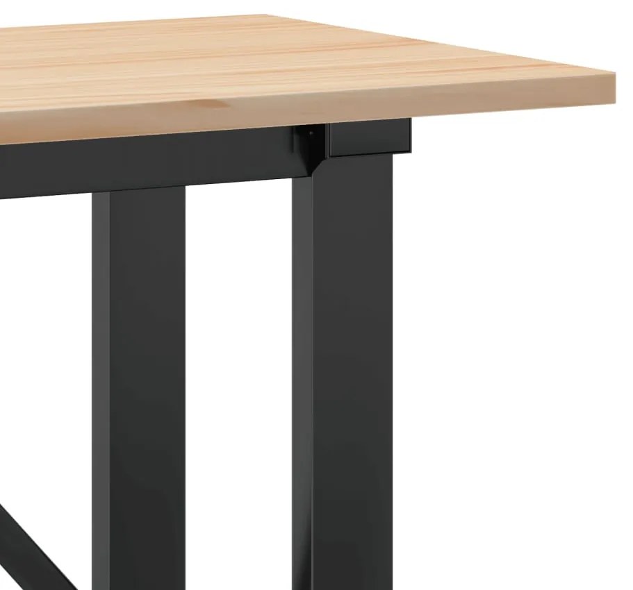 tömör fenyőfa és öntöttvas dohányzóasztal O-vázzal 160x40x45 cm