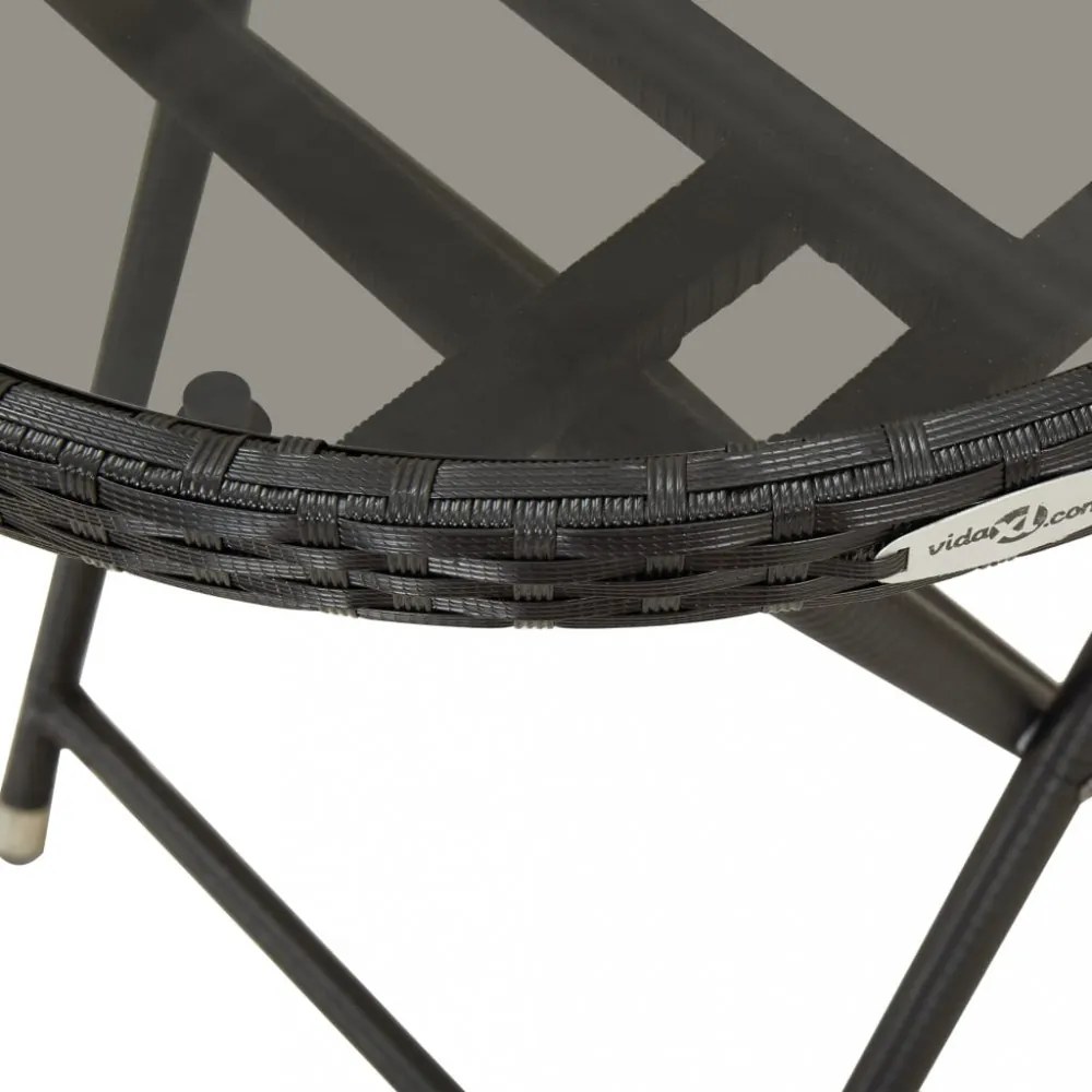 vidaXL 3 részes fekete polyrattan és edzett üveg kerti bisztrószett