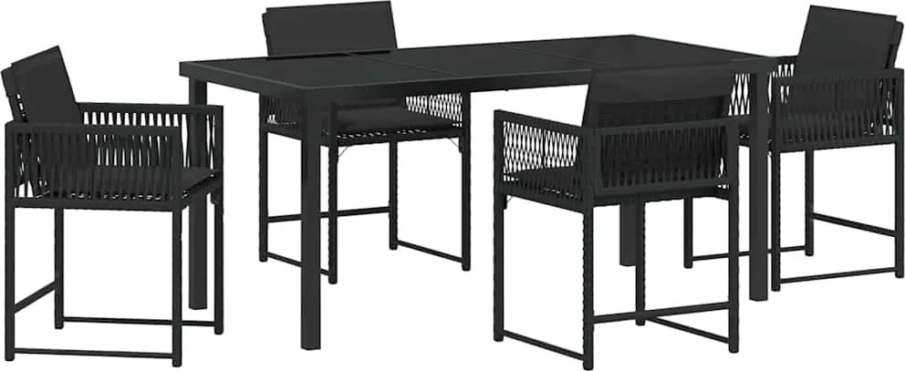 vidaXL Kert étkező szett 5 pcs Fekete polirattan