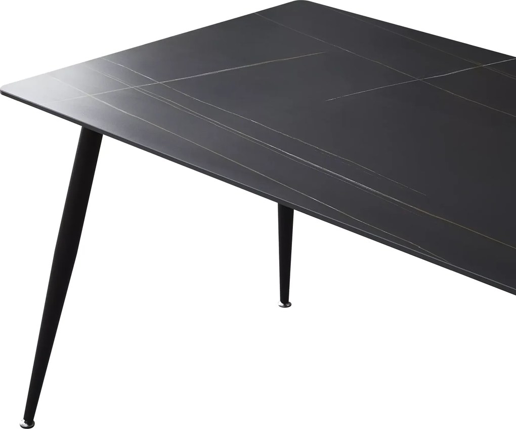 Étkezőasztal RION 130x70 cm kerámia lappal, fekete márvány