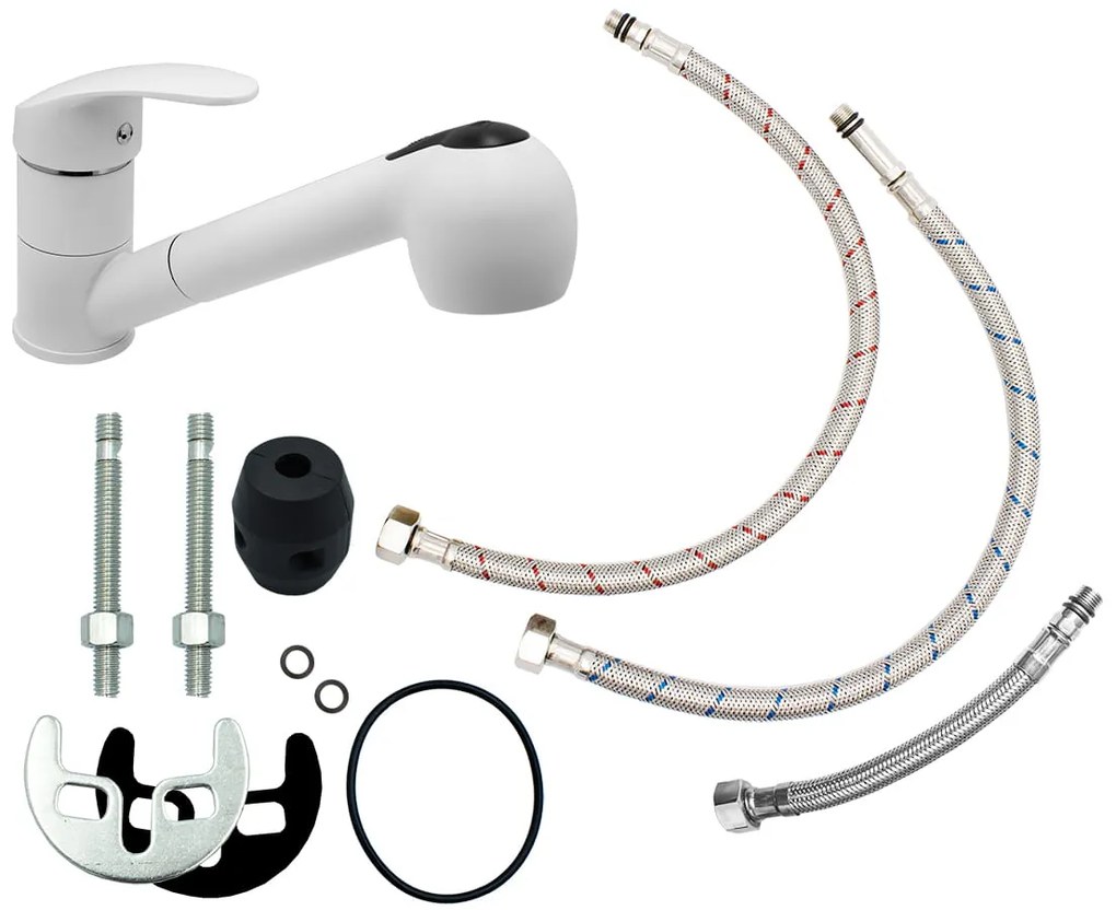 Gamma Atut, önálló mosogatócsaptelep kihúzható kifolyóval, matt fehér, GMA-BAT-WH