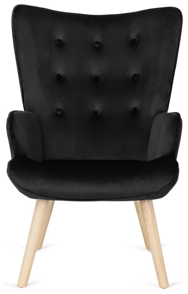 Füles Fotel Lábtartóval Fekete Bársony Kárpittal. LOZANO 2