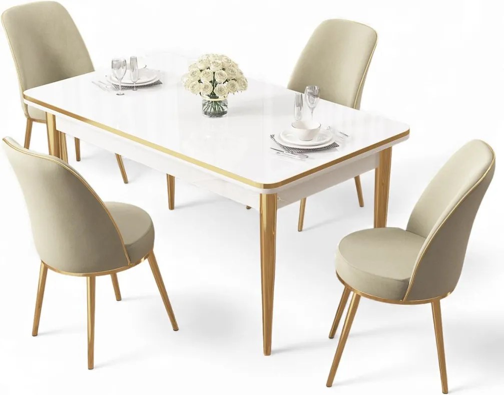 Rewa étkezőgarnitúra, fehér-arany, 110 cm – TR240CHR3038