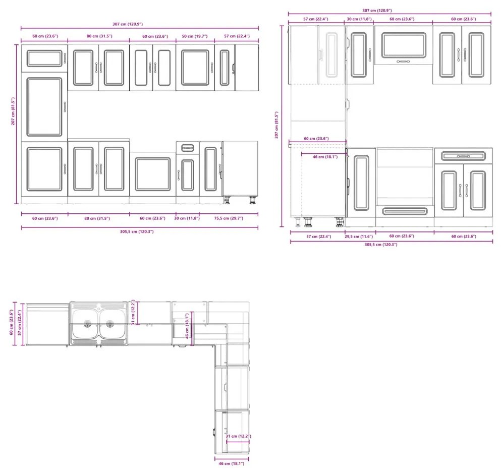 Konyhaszekrény Kalmar 2 pcs Fekete 80 x 46 x 81.5 cm Faanyag