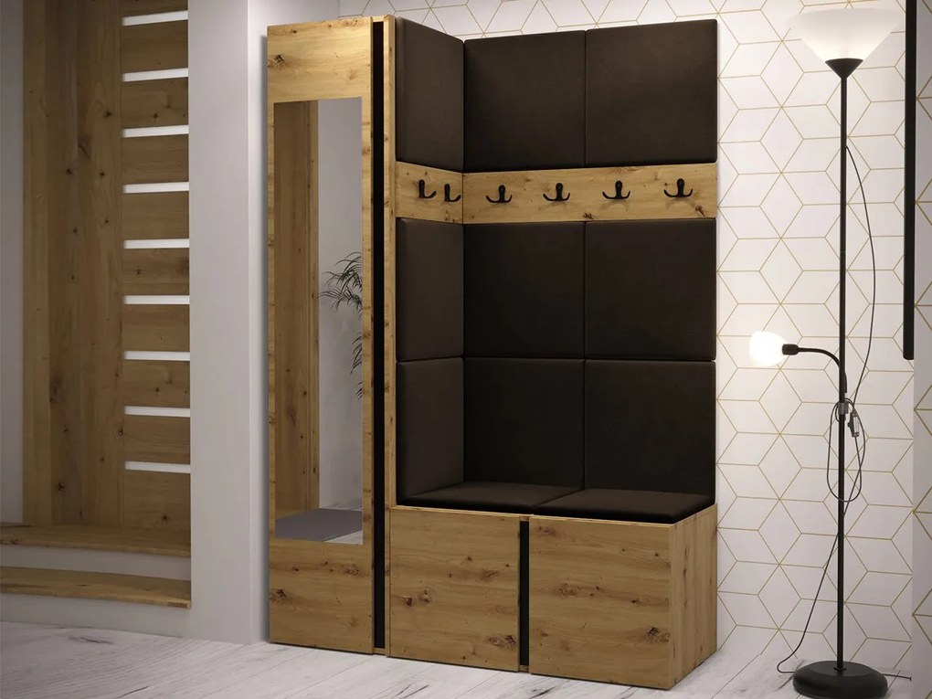 Előszoba Tovenaz X (artisan tölgy + fekete + barna) (tükörrel). 1104801