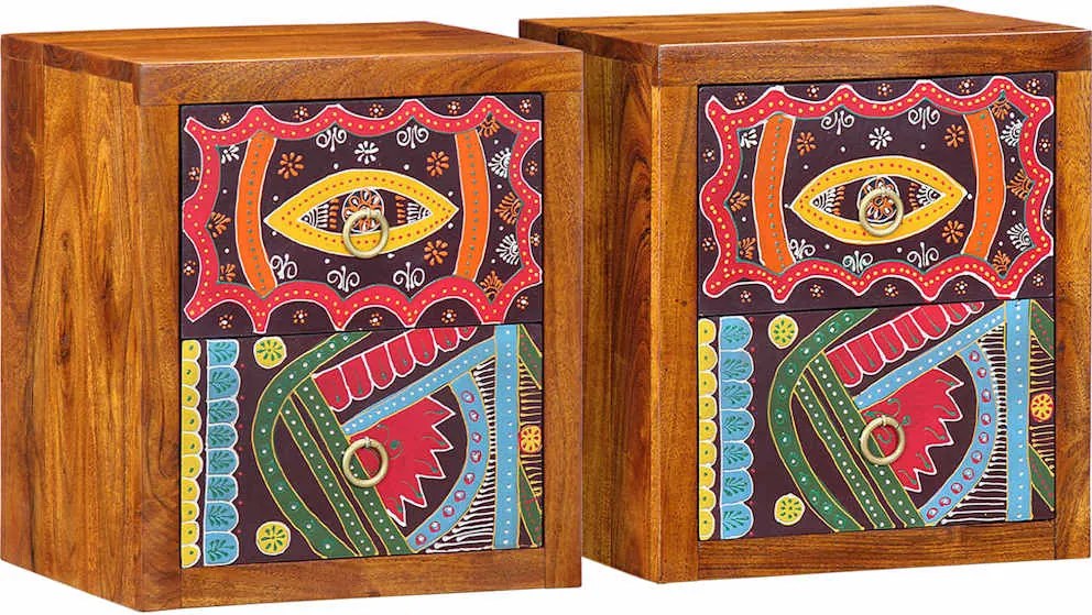vidaXL Éjjeliszekrény fiókkal 2 pcs Barna 35 x 30 x 40 cm Tömör Akácfa