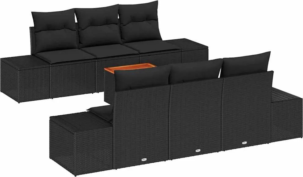 vidaXL Kerti Kanapé Szett párnával 7 pcs Fekete polirattan
