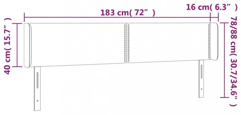 sötétbarna szövet LED-es fejtámla 183 x 16 x 78/88 cm