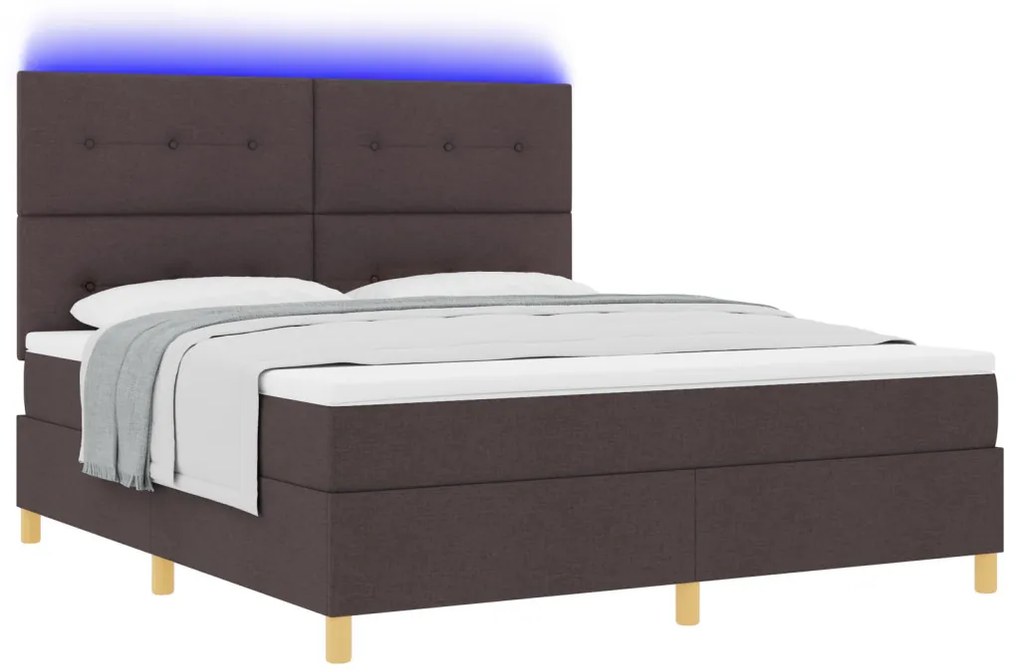 Boxspring Ágy Matraccal & LED Sötétbarna 180x200 cm Szövet