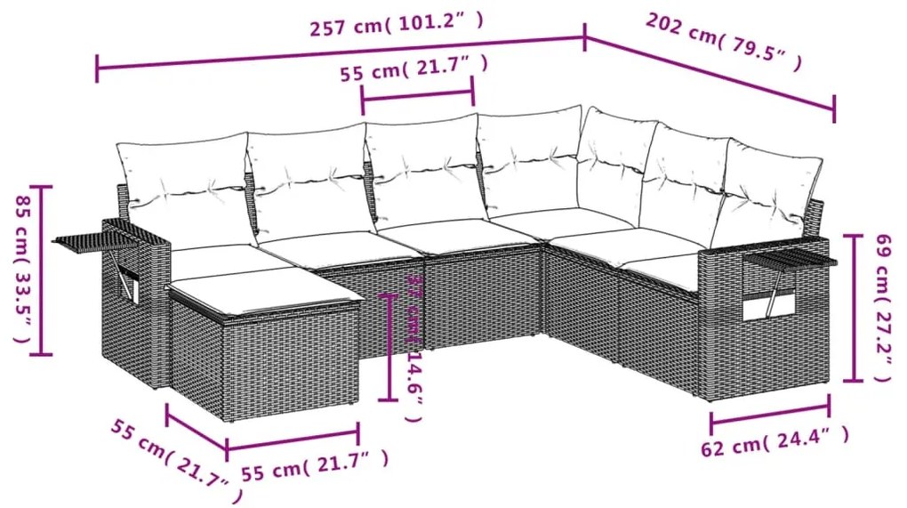 7 részes szürke polyrattan kerti ülőgarnitúra párnákkal