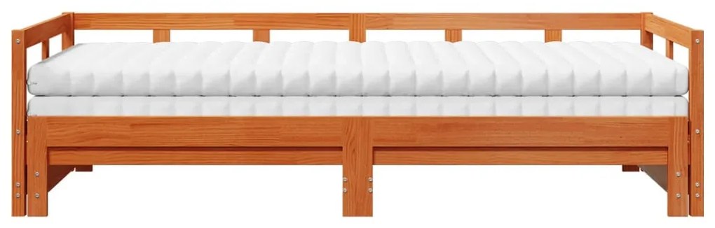 viaszbarna tömör fenyő kihúzható kanapéágy matracokkal 80x200cm