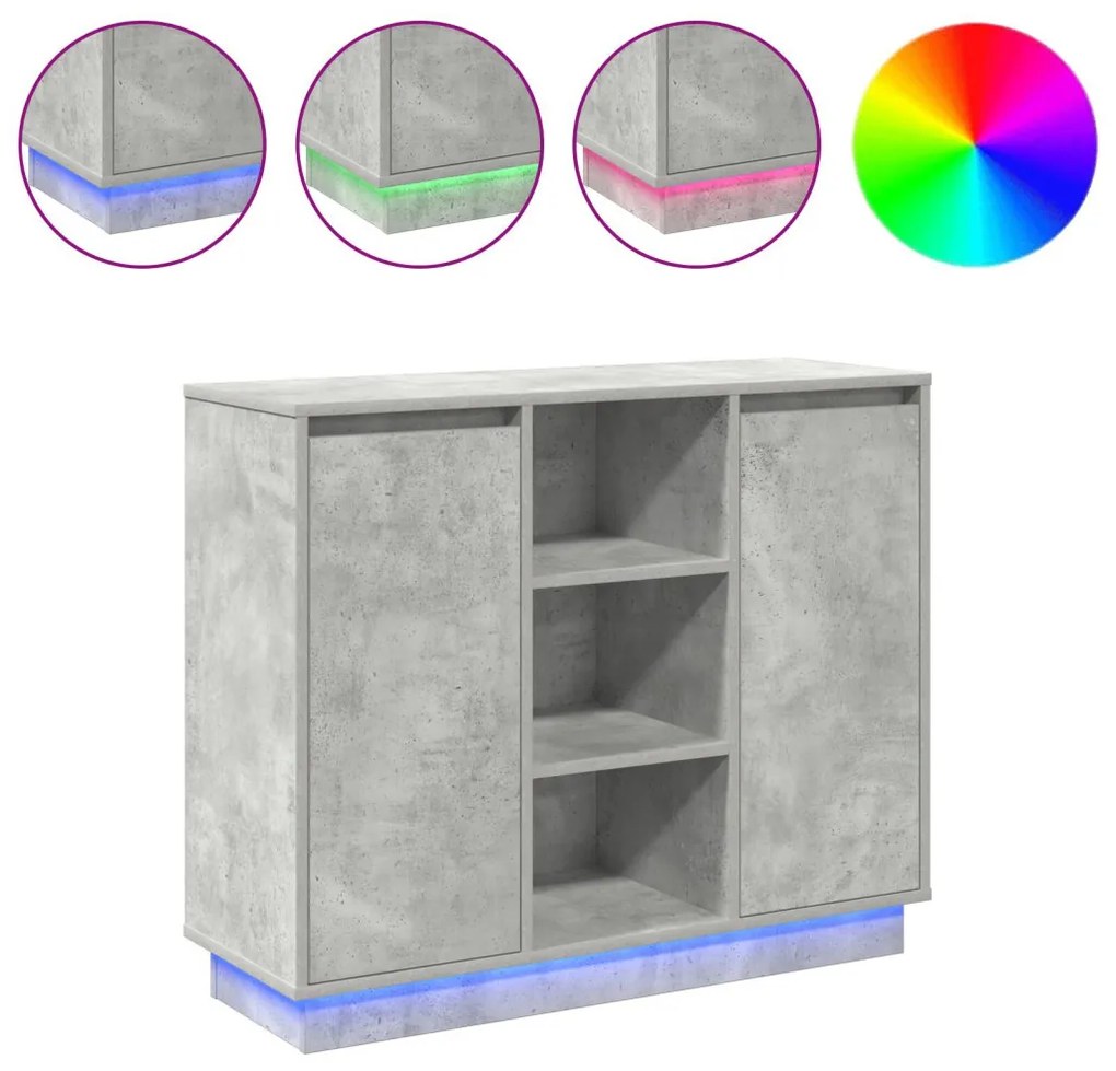 LED-es oldalszekrény Beton szürke 90x32x75 cm Szerelt fa