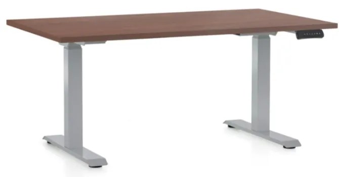 Állítható magasságú asztal OfficeTech D, 140 x 80 cm, szürke alap, dió
