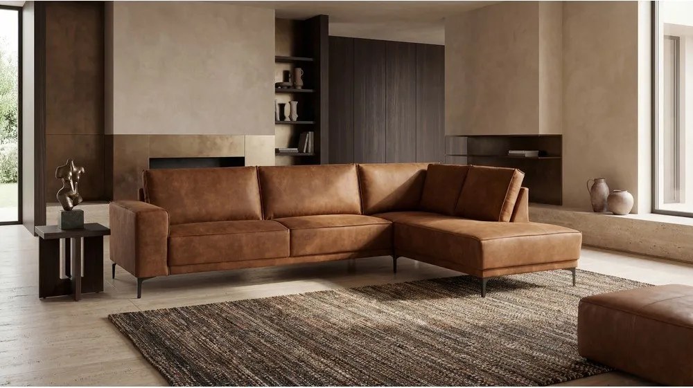 Konyakbarna bőrutánzat sarokkanapé (jobb oldali) Copenhagen – Scandic