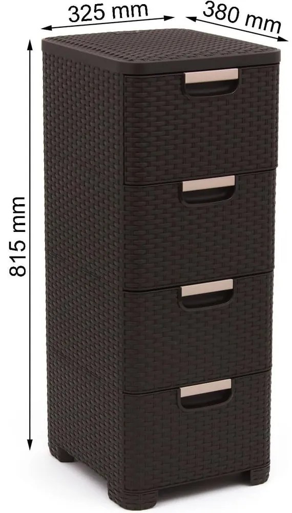 Sötétbarna műanyag magas fürdőszoba szekrény 33x79 cm Rattan – Curver