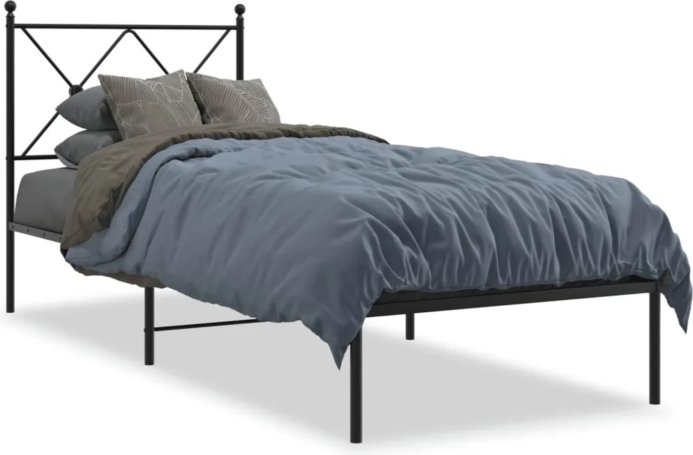 vidaXL fekete fém ágykeret fejtámlával 80 x 200 cm