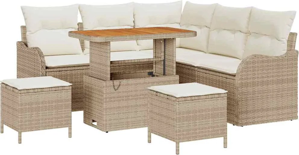 vidaXL Kerti Kanapé Szett párnával tárolóval 8 pcs Beige és krém