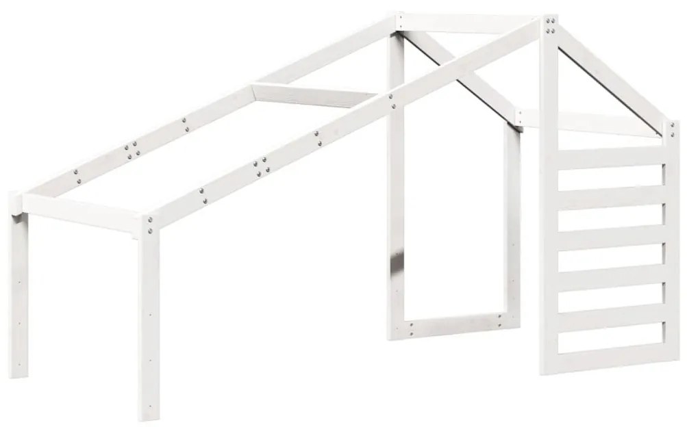 fehér tömör fenyőfa magasított ágy tetővel 80 x 200 cm