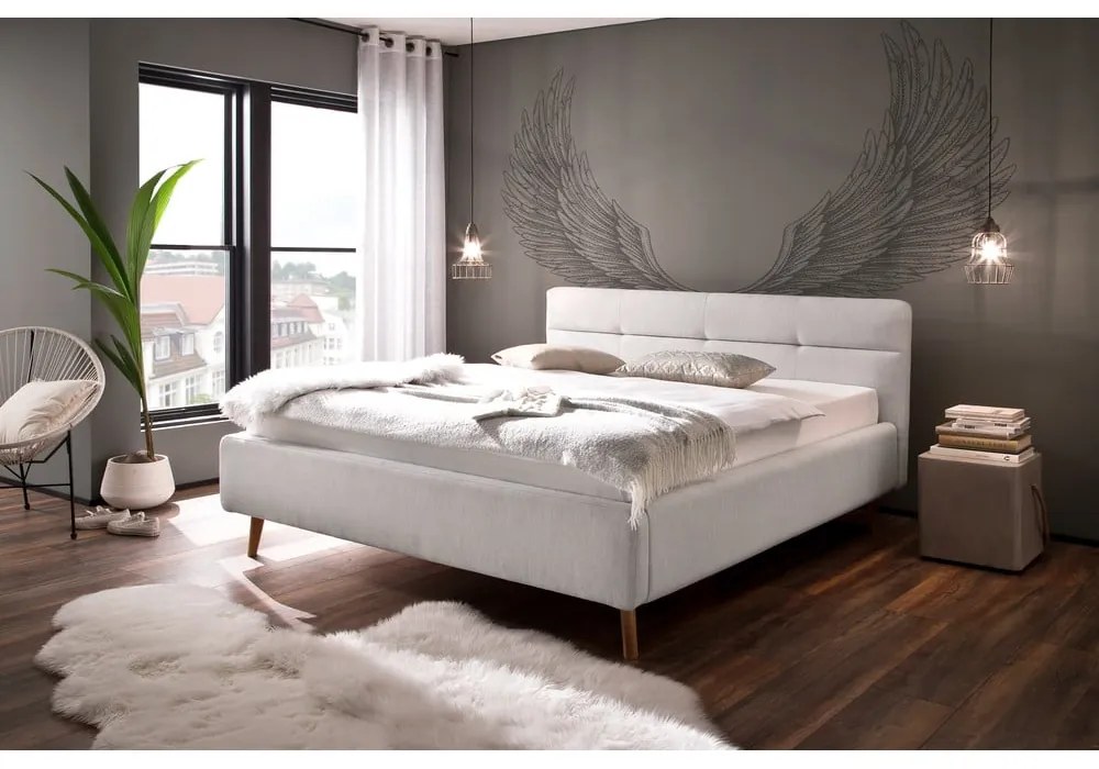 Világosszürke kárpitozott franciaágy tárolóhellyel ágyráccsal 180x200 cm Lotte – Meise Möbel