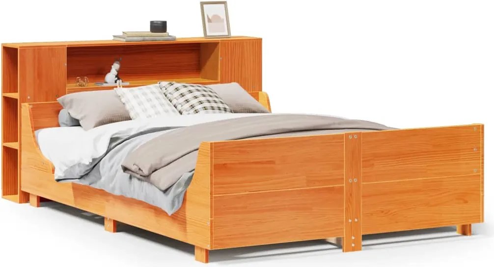 vidaXL viaszbarna tömör fenyőfa ágy matrac nélkül 135 x 190 cm