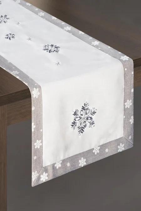 Karácsonyi terítő asztal fehér hópelyhek 35x140