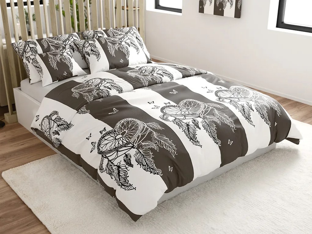 2 db Mikroplüss ágyneműhuzat szett TIRSO szürke-fehér + mikroplüss lepedő SOFT 180x200 cm fehér, kétszemélyes