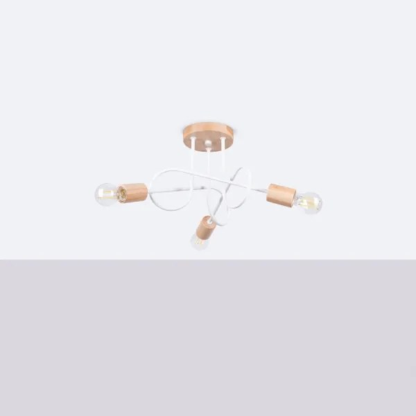 Sollux SL.1474 - Felületre szerelhető csillár EMBER 3xE27/15W/230V fehér/bézs/bükkfa