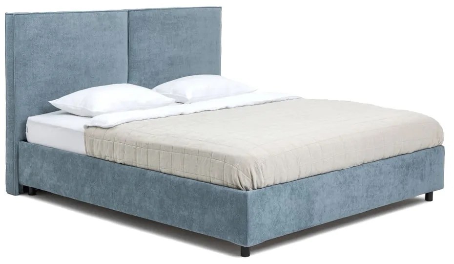 Kék kárpitozott ágyneműtartós franciaágy ágyráccsal 160x200 cm Myra Bold – Bonami Selection