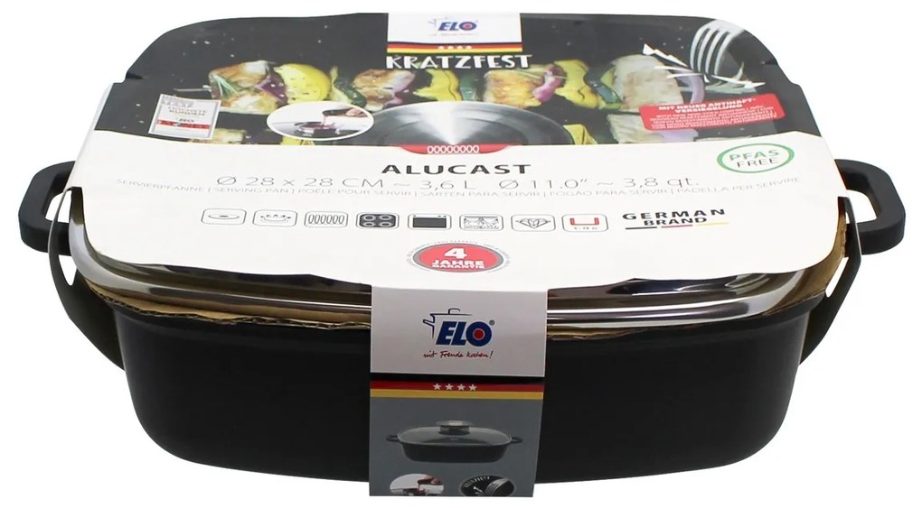 Elo 19658 Sütőedény üvegfedővel és aromásfogantyúval Alucast 28 x 28 cm