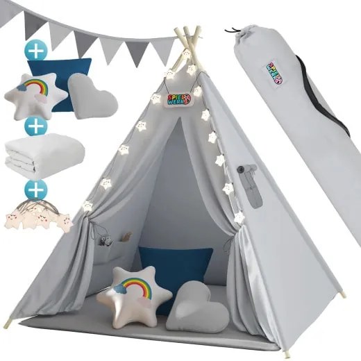 Spielwerk® Teepee gyereksátor 160x120x120cm - szürke