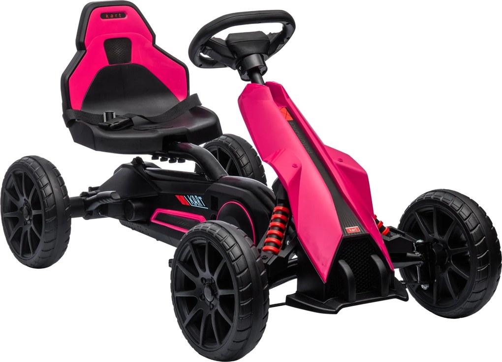 HOMCOM Go-Kart Pedálos Autó Kézifékkel, Állítható Üléssel, Előre és Hátra Sebességgel, EVA Kerekekkel, Gyerek Kettcar 3-8 Éves Gyerekeknek Rózsaszín |