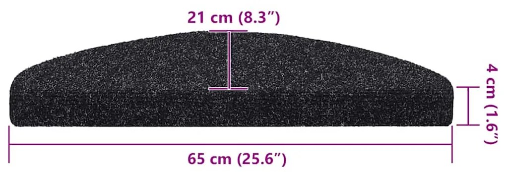 öntapadós lépcsőszőnyegek 30 db 65 x 21 x 4 cm fekete félkör alakú nagy
