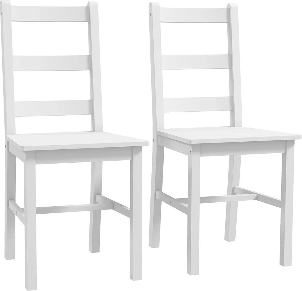 HOMCOM 2 db Fa Étkezőszék Szálkás Háttámlával, Csúszásmentes Székek, Nappali Székek Étkezőasztalhoz, Fehér | Aosom