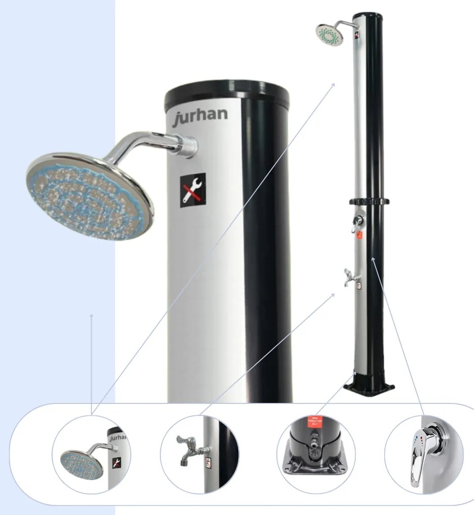 KARIBIK napelemes zuhany, 35l, ezüst/fekete Jurhan