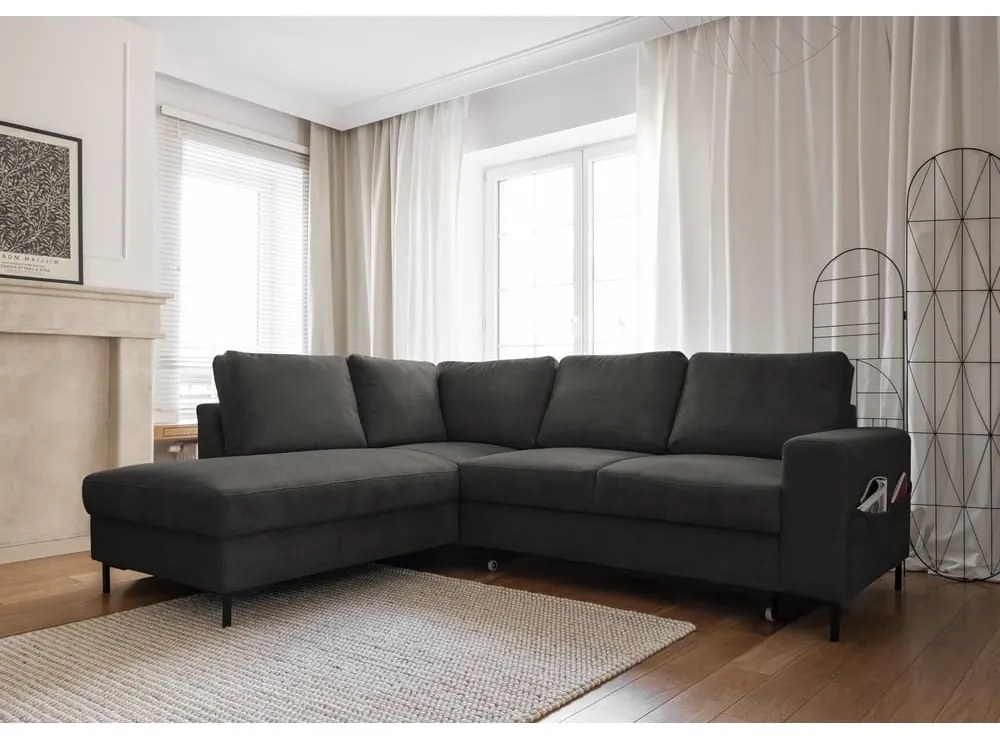 Sötétszürke kordbársony kinyitható sarokkanapé (bal oldali) Lofty Lilly – Miuform