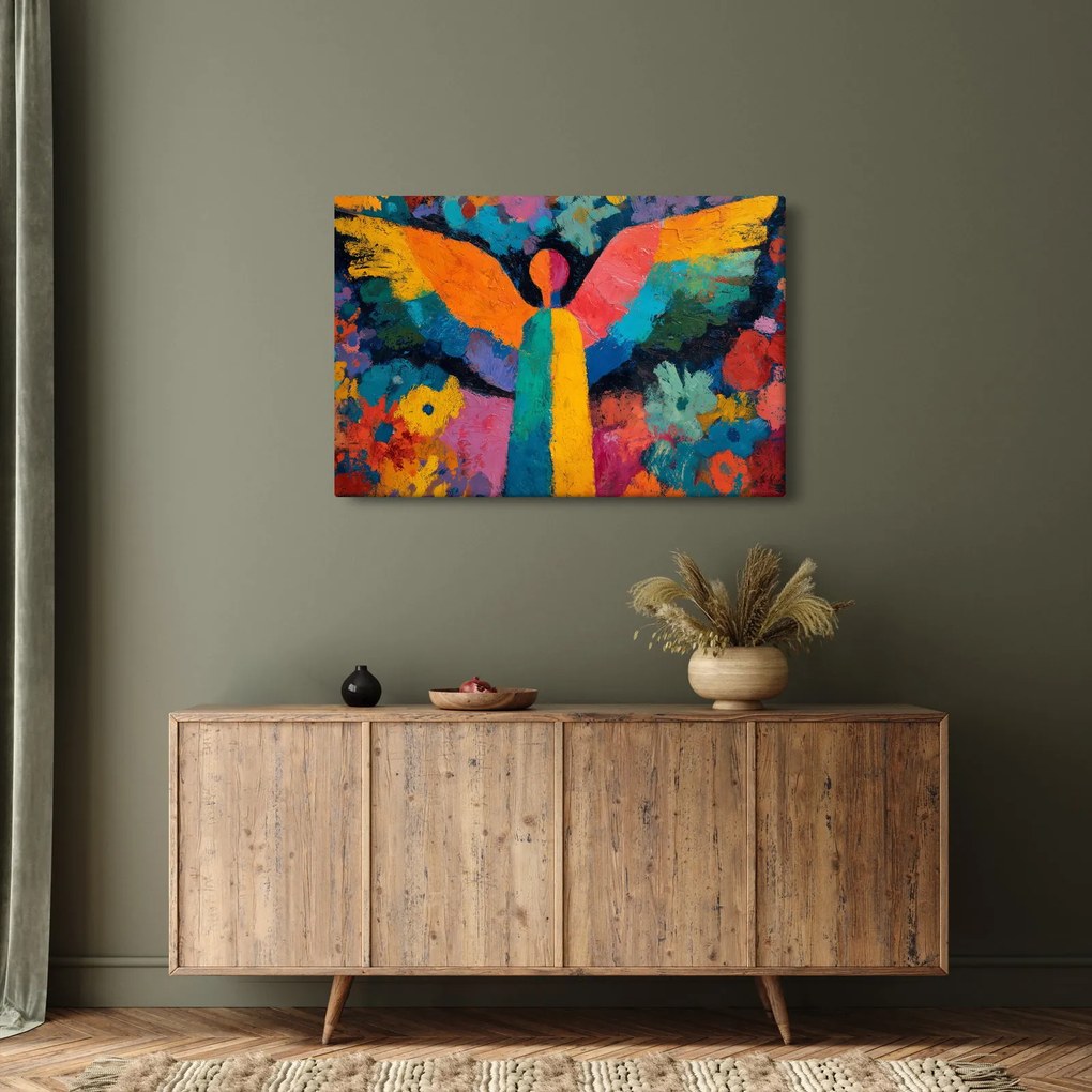Kép - Absztrakt angyal virágokkal (90x60 cm)