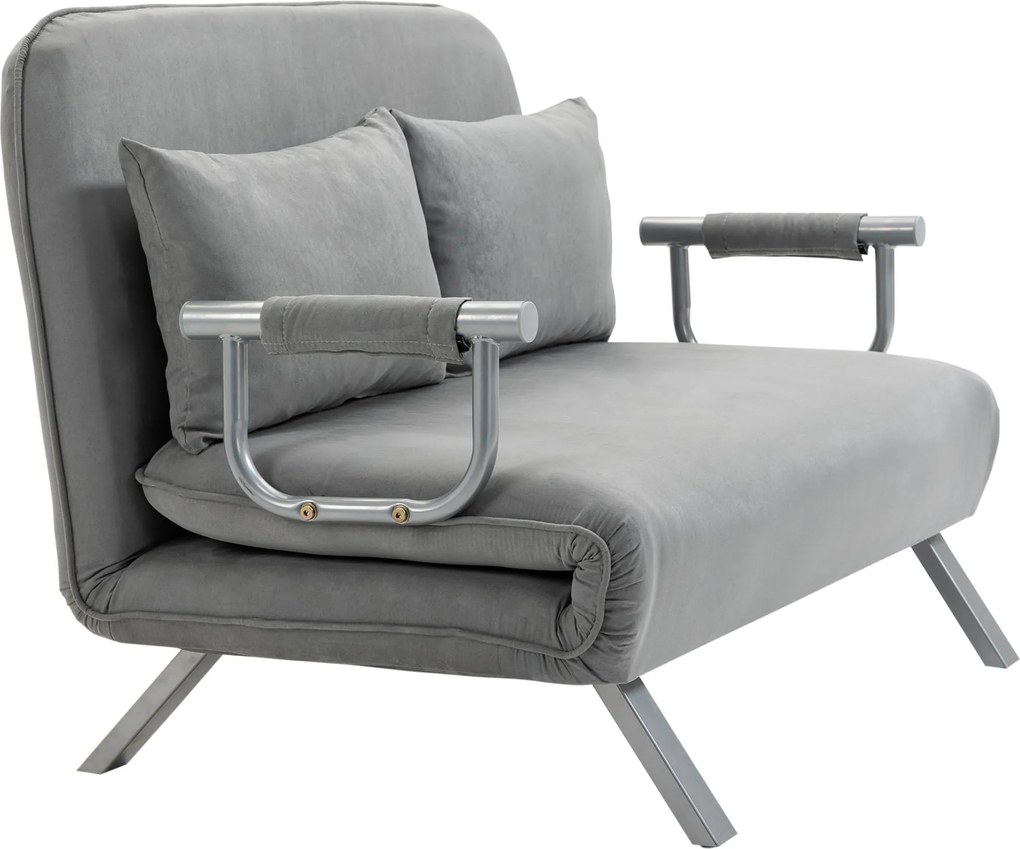 HOMCOM Kinyitható Figyelő Kanapé Állítható Háttámlával, Párnákkal, Alvó Funkciós Kanapé, Bársonyos Külső, Karfa, Vendégágy, Összecsukható Szék a Nappa