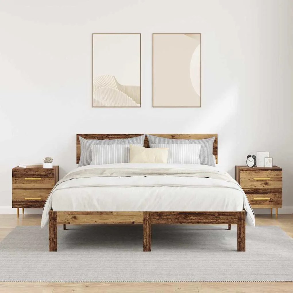 vidaXL Éjjeliszekrény fiókkal 2 pcs Öreg fa 40 x 35 x 47,5 cm Faanyag