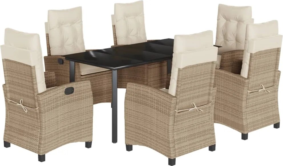 vidaXL 7 részes bézs polyrattan kerti étkezőgarnitúra párnákkal
