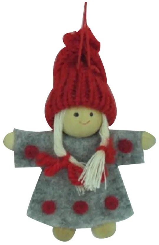 Szürke ruhás kislány textilfigura, akasztóval 8cm