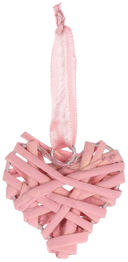 Szívecskés Ajtódísz Fonott Rattan Szív Rózsaszín Színben