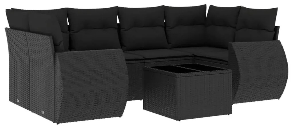 7 részes fekete polyrattan kerti ülőgarnitúra párnával