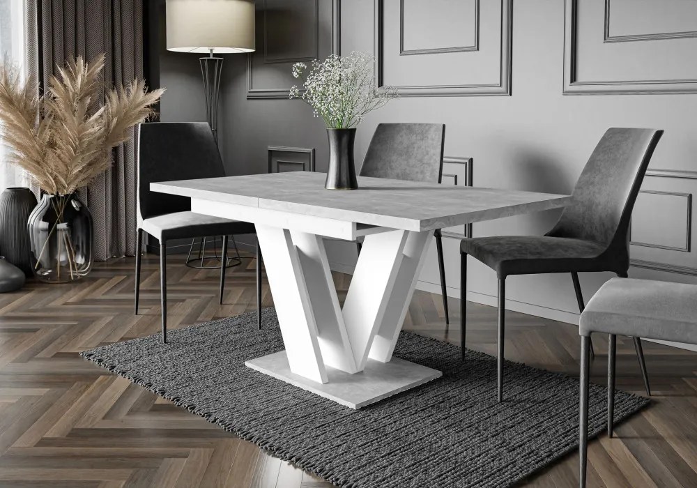 Masiv bővíthető étkezőasztal 4-6 személyes fehér/kőmintás