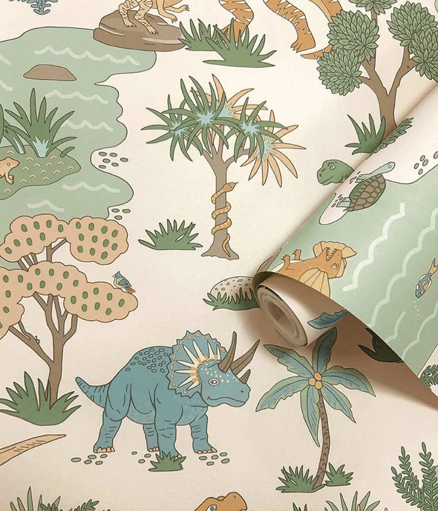 Holden Decor Adventure Awaits Dino Zoo krém dínós papír tapéta – 14012