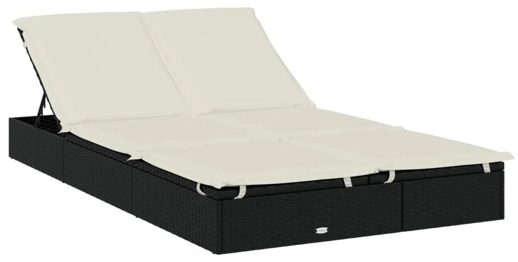 2 személyes fekete polyrattan napágy tetővel 213 x 118 x 97 cm