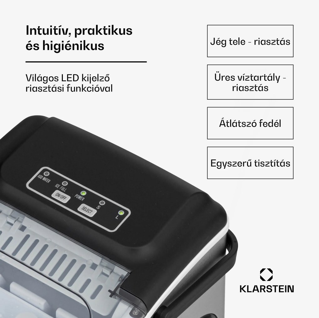 Klarstein Caldwell jégkockakészítő gép Bulleteis 12 kg/24h víztartály: 1,3 l