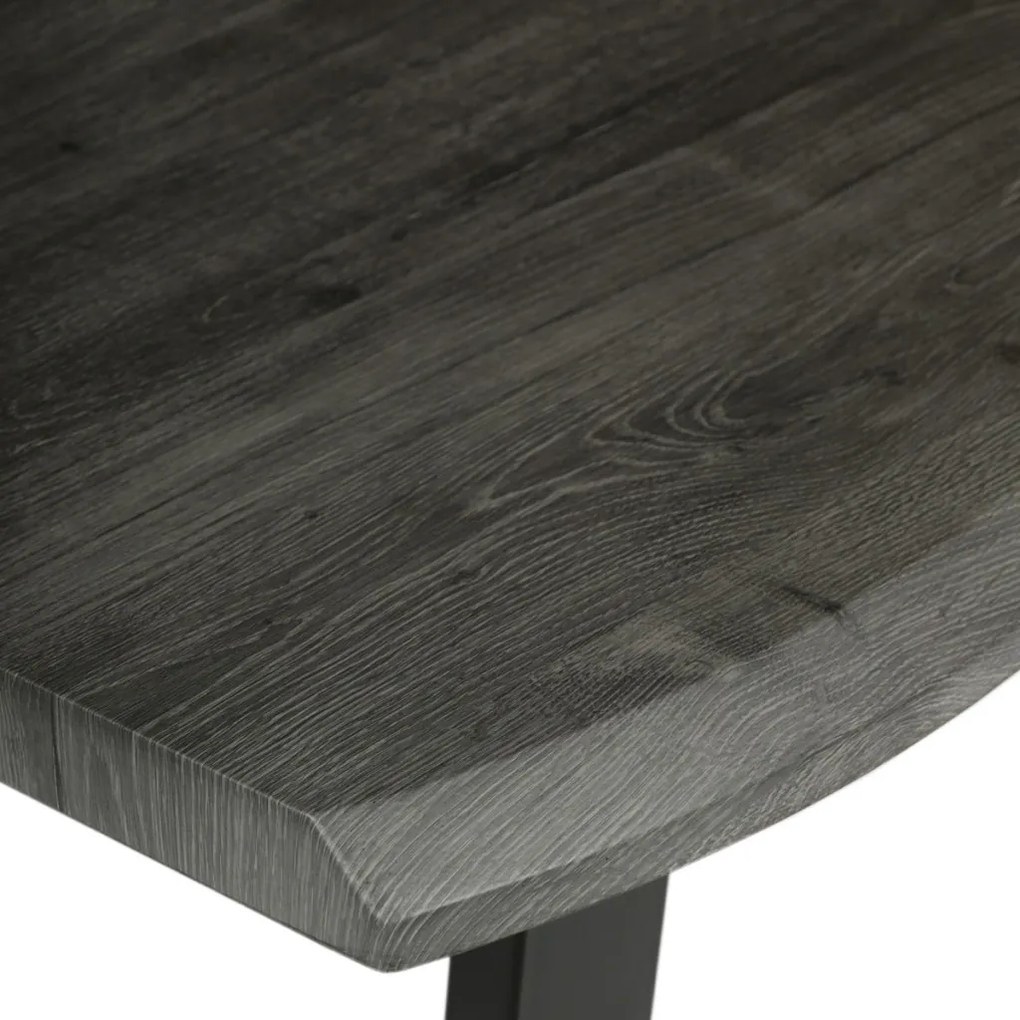 Masă de sufragerie, 160x90x75 cm, blat MDF, decor stejar gri, picioare metalice in forma de U