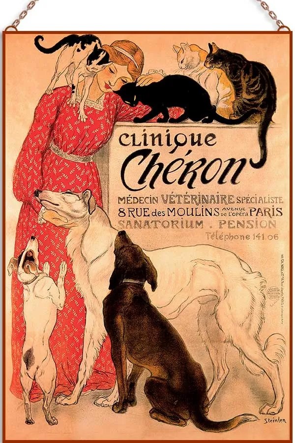 Szecessziós kép - Clinique Chéron üvegkép, falikép