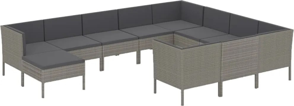 vidaXL 11 részes szürke polyrattan kerti ülőgarnitúra párnákkal