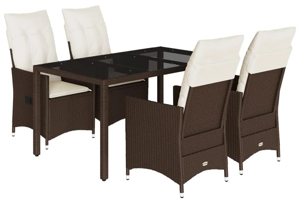 5 részes barna polyrattan kerti étkezőgarnitúra párnákkal